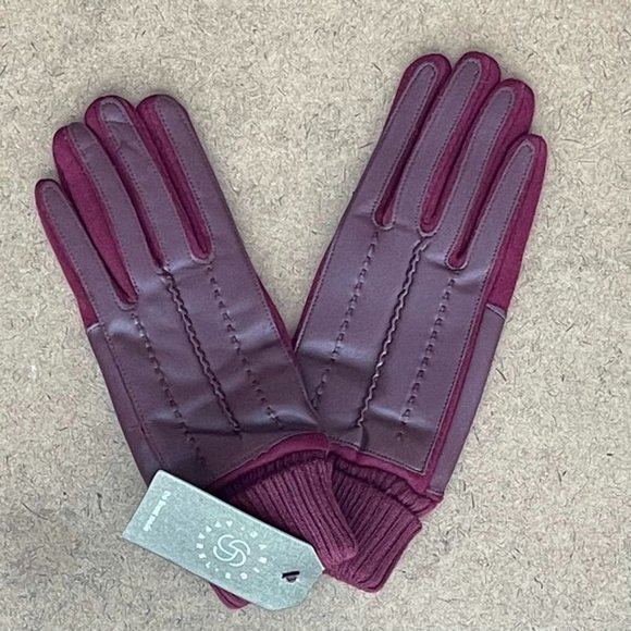 WOMENS SOLID BURGUNDY WINE FAUX LEATHER SCREEN - TOUCH GLOVES - NWT - OS - Picture 2 of 5